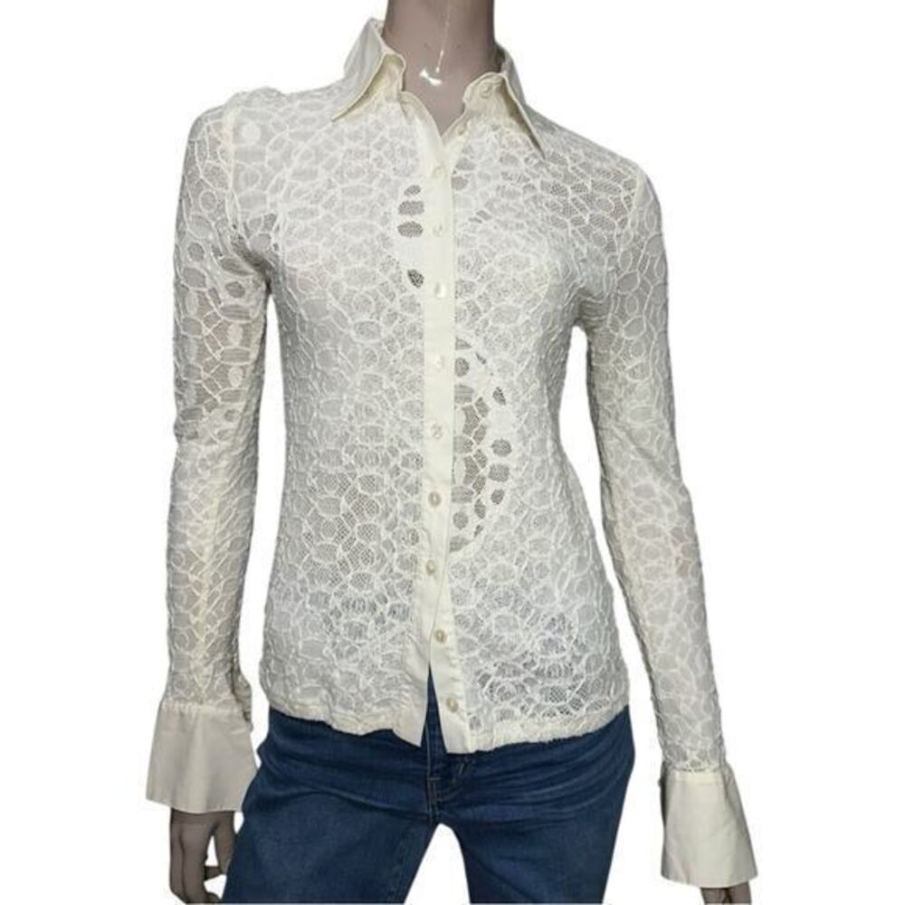 Anne Fontaine Women’s Size 42 10 White Lace Pattern Long Sleeve Button Up Shirt